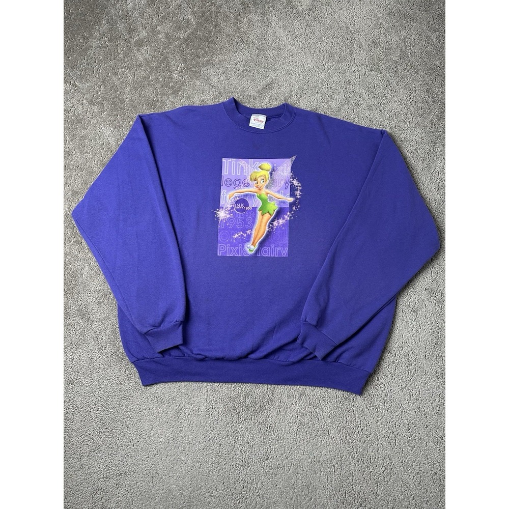 Vintage Women's Sweatshirt 90s Disney Tinker Bell Purple Crewneck Y2K, Size XXL